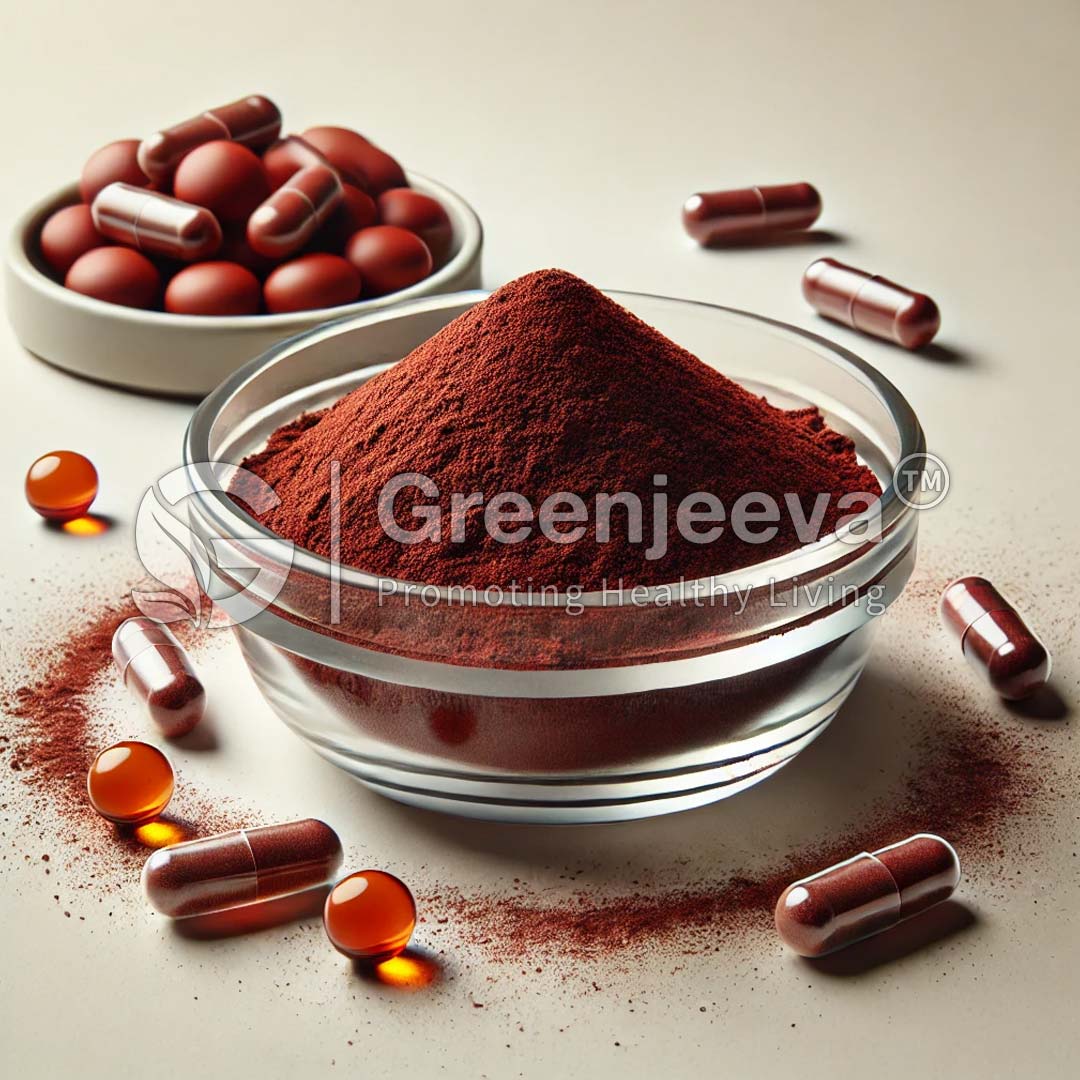 A bowl of Vitamin B12 powder surrounded by capsules and pills, emphasizing healthy living and nutrition.