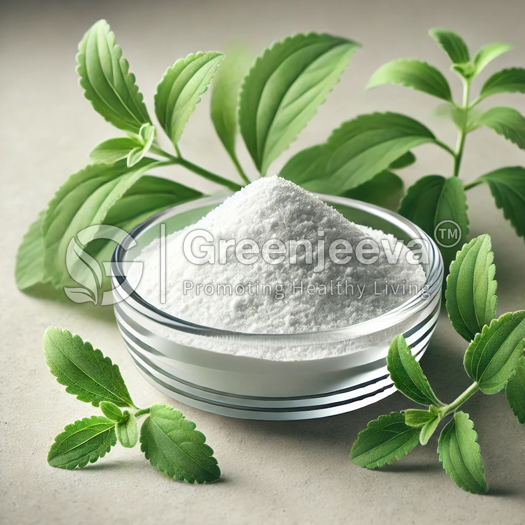 Organic Stevia Powder 90% Steviosides in Glass Bowl