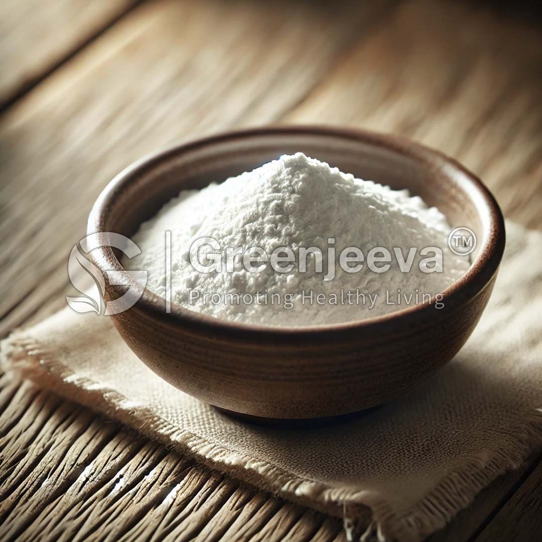 A brown bowl filled with L-Tyrosine Powder sits on a textured cloth, against a rustic wooden background, suggesting healthy living.
