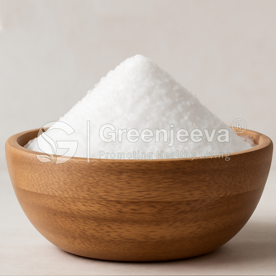 A wooden bowl filled with Methyl Sulfonyl-Methane Granular, showcasing a pyramid shape against a soft, neutral background.