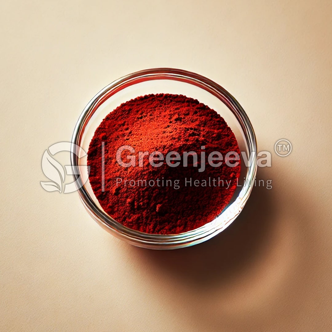 A glass bowl filled with Organic Rooibos Tea Extract powder sits on a light beige background.