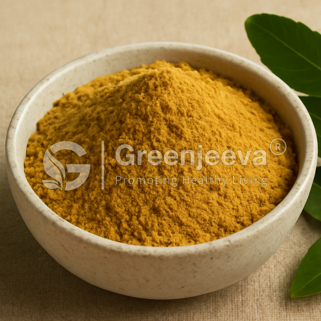 A bowl filled with Yerba mate extract powder, surrounded by fresh green leaves, showcasing natural health benefits.