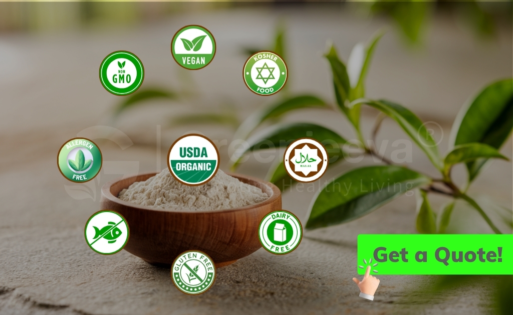  L-Theanine powder placed on a natural stone or wooden surface.