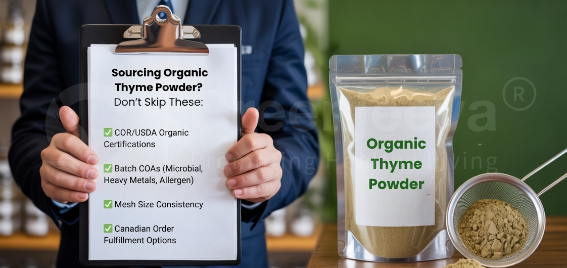 Checklist for sourcing organic thyme powder