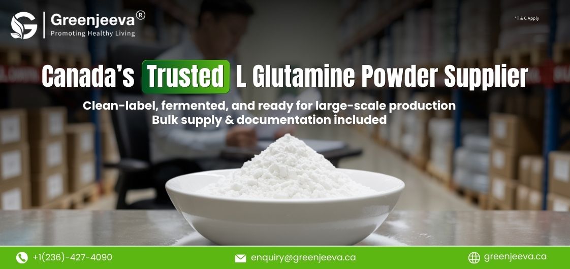 Canada’s trusted bulk L Glutamine Powder supplier offering clean-label, fermented grade for nutraceutical and pet nutrition industries with full documentation.
