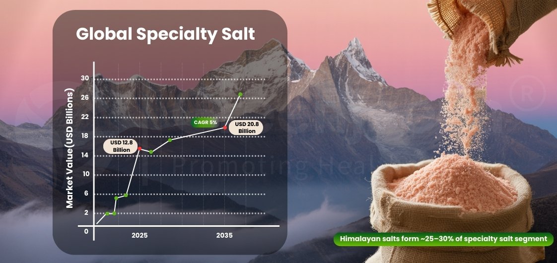 Growth of the global specialty salt market, highlighting Himalayan salt's significant market share.