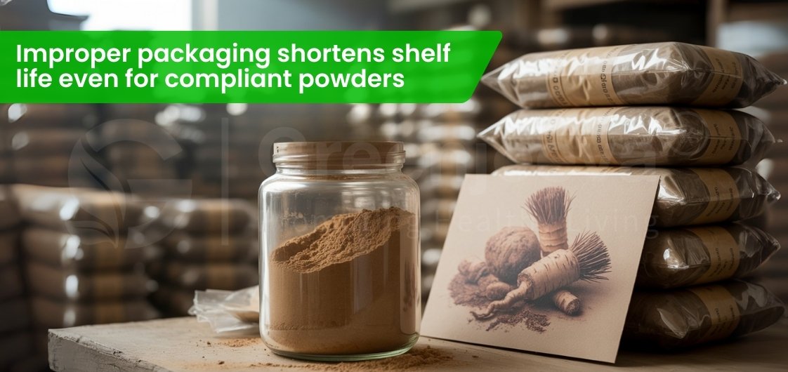 Improperly packaged bags, highlighting shelf life concerns for compliant products.